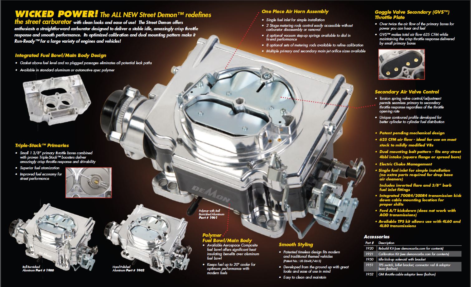 NEW Street Demon Part 1900 625CFM Ball Burnished Aluminum Carb